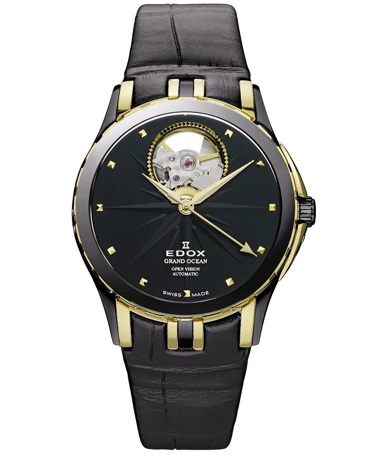 Edox Grand Ocean Open Heart Ρολόι Αυτόματο με Μαύρο Δερμάτινο Λουράκι 85012-357JN-NID Edox Grand Ocean Open Heart Ρολόι Αυτόματο με Μαύρο Δερμάτινο Λουράκι 85012-357JN-NID