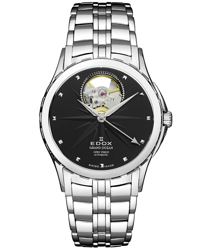 Edox Grand Ocean Open Heart Roloi Aftomato me Asimi Metalliko Brasele 85013-3-NIN