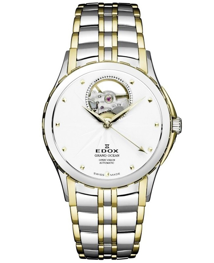 Edox Grand Ocean Open Heart Roloi Aftomato me Xruso / Asimi Metalliko Brasele 85013-357J-AID