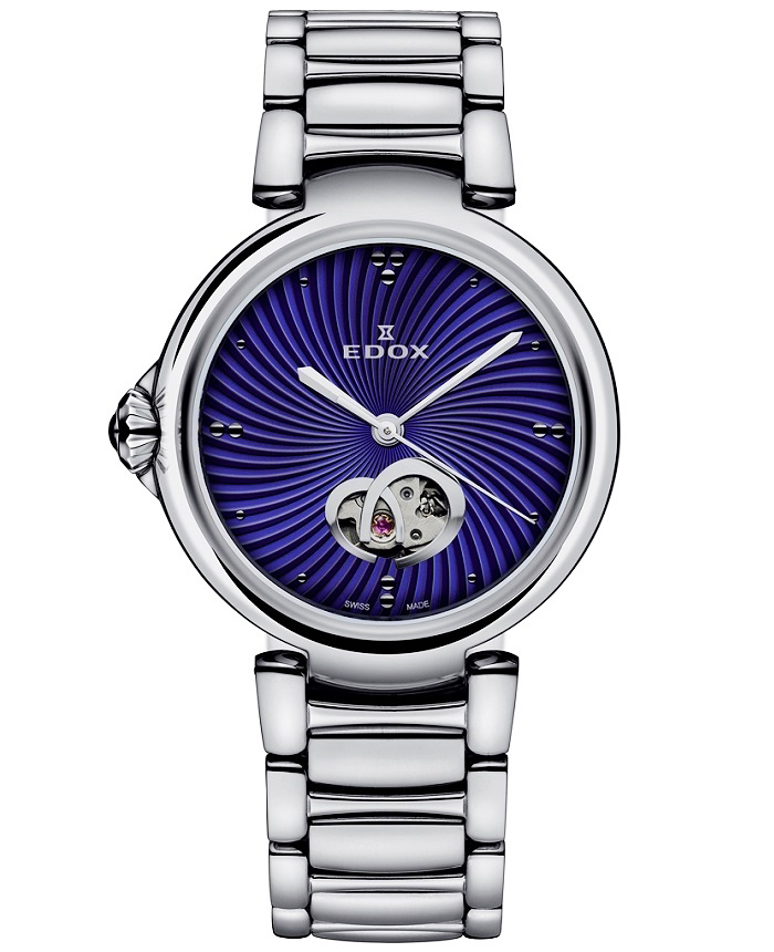 Edox LaPassion Open Heart Roloi Aftomato me Asimi Metalliko Brasele 85025-3M-BUIN