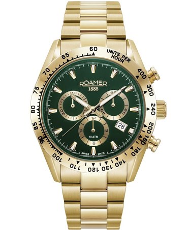 Roamer Monza 100 Ρολόι Χρονογράφος Μπαταρίας με Χρυσό Μεταλλικό Μπρασελέ 850837-48-75-20