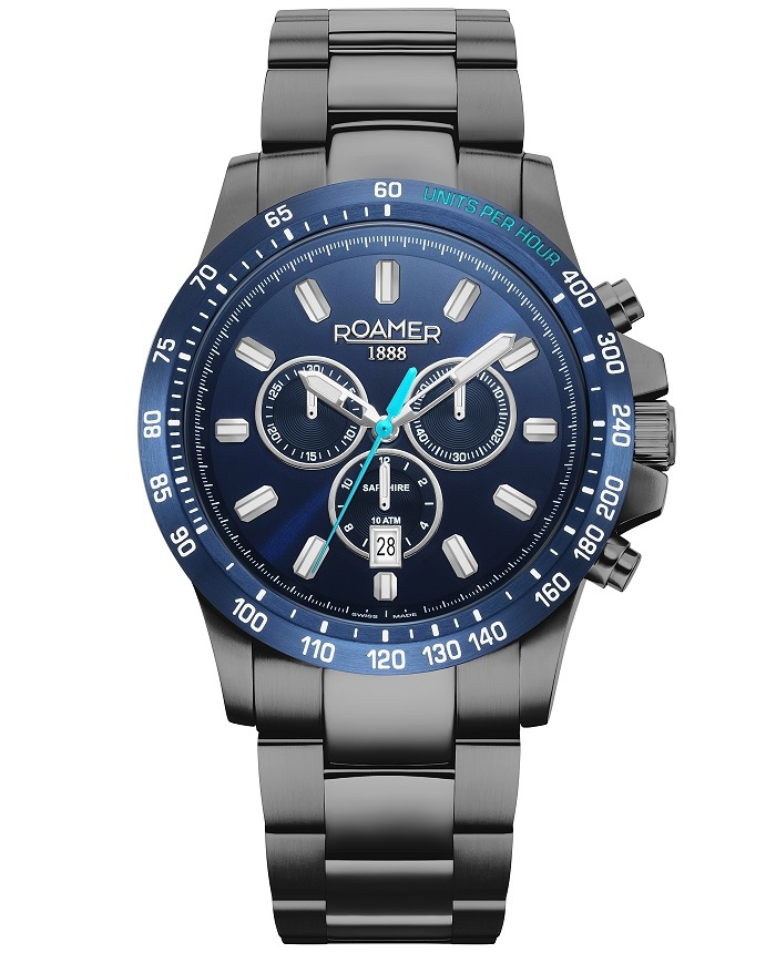 Roamer Rimini Roloi Xronogafos Batarias me Mavro Metalliko Brasele 861837-44-45-20