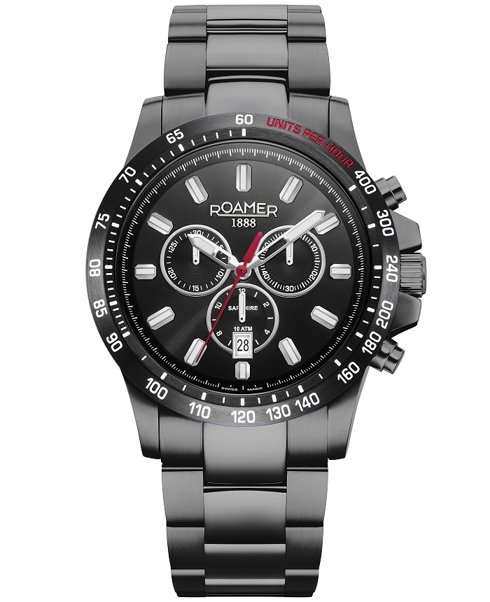 Roamer Rimini Roloi Xronogafos Batarias me Mavro Metalliko Brasele 861837-44-55-20