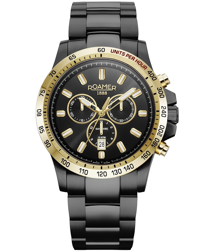 Roamer Rimini Roloi Xronogafos Batarias me Mavro Metalliko Brasele 861837-49-55-20