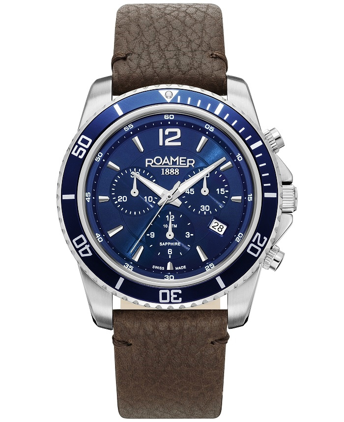 Roamer Nautic 100 Roloi Xronogafos Batarias me Kafe Dermatino Louraki 862837-41-45-02