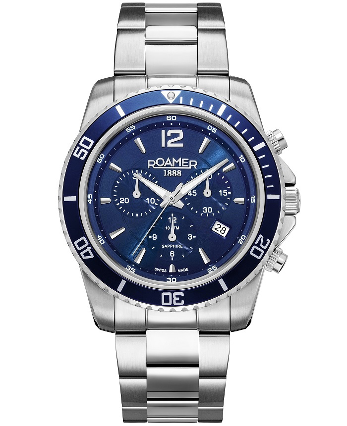 Roamer Nautic 100 Roloi Xronogafos Batarias me Asimi Metalliko Brasele 862837-41-45-20