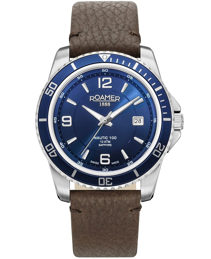 Roamer Nautic 100 Roloi Batarias me Kafe Dermatino Louraki 862844-41-45-02