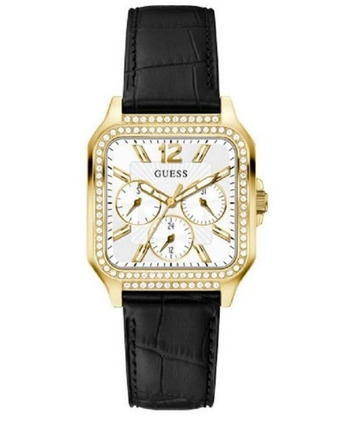 Guess Deco Roloi Batarias me Mavro Dermatino Louraki GW00309L2