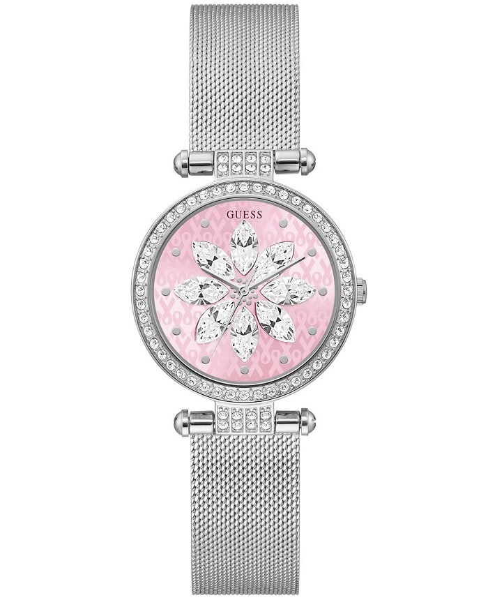 Guess Sparkling Pink Roloi Batarias me Asimi Metalliko Brasele GW0032L3