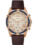 Guess Apex Roloi Batarias me Kafe Dermatino Louraki GW0053G4