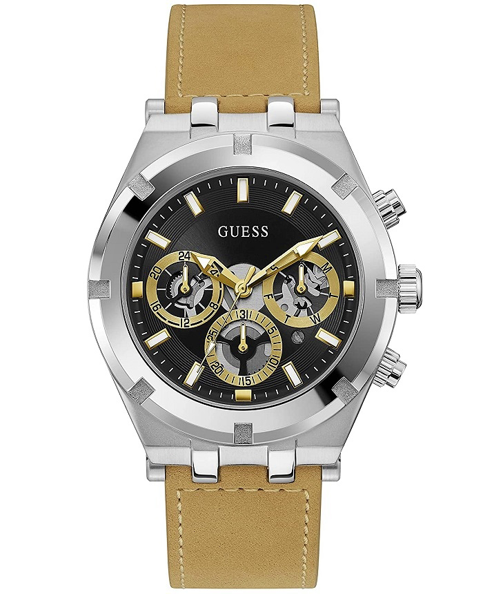 Guess Continental Roloi Batarias me Bez Dermatino Louraki GW0262G1