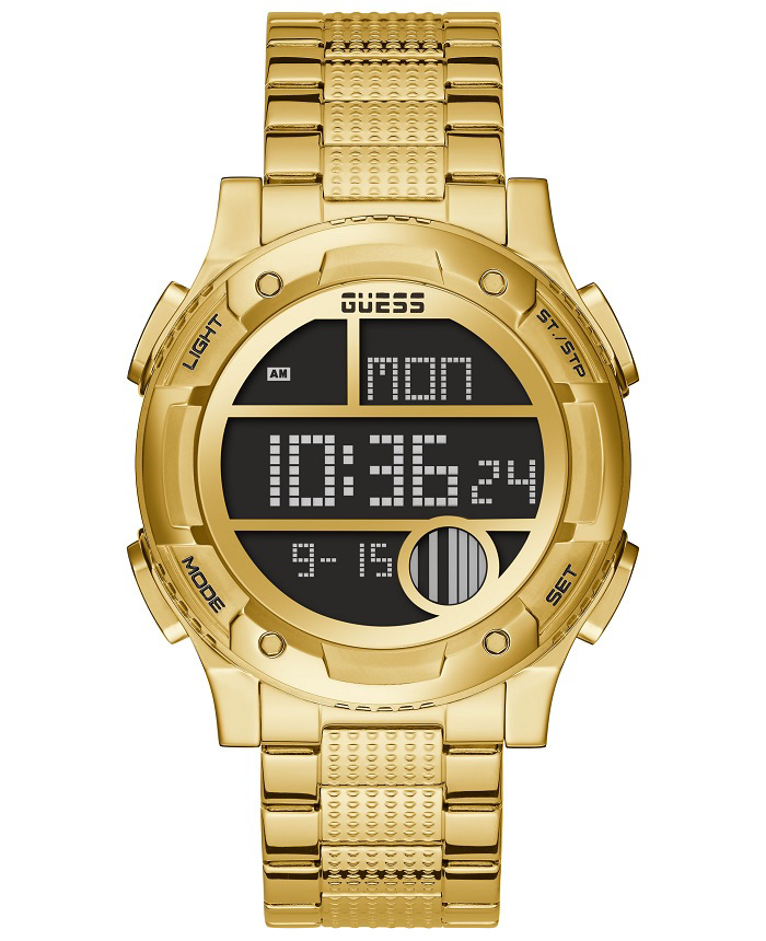 Guess Digital Zip Psifiako Roloi Batarias me Xruso Metalliko Brasele GW0271G2