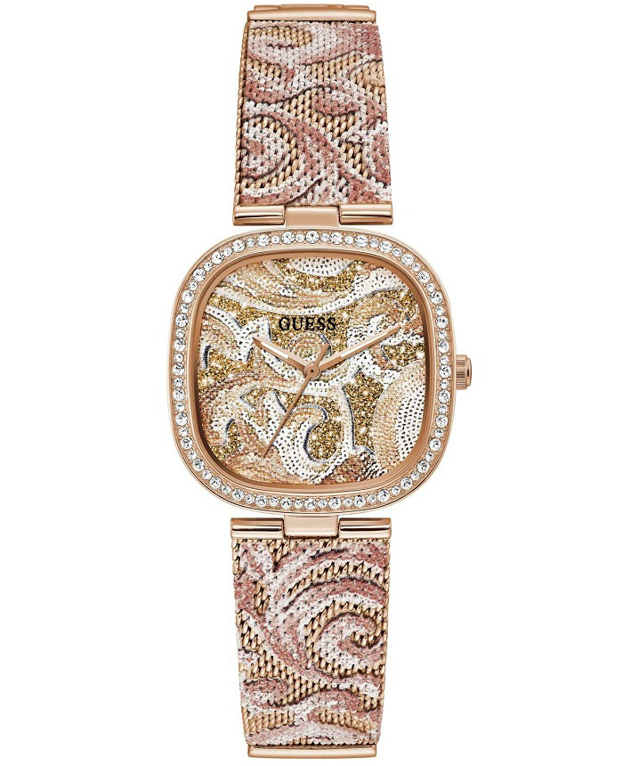 Guess Tapestry Roloi Batarias me Roz Xruso Metalliko Brasele GW0304L3