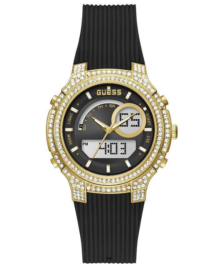 Guess Ray Psifiako/Analogko Roloi Batarias me Mavro Kaoutsouk Louraki GW0339L1