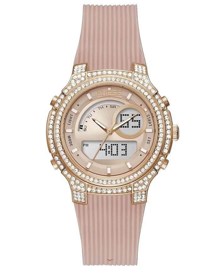 Guess Ray Psifiako/Analogko Roloi Batarias me Roz Kaoutsouk Louraki GW0339L2