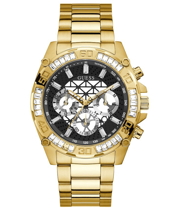 Guess Trophy Roloi Batarias me Xruso Metalliko Brasele GW0390G2