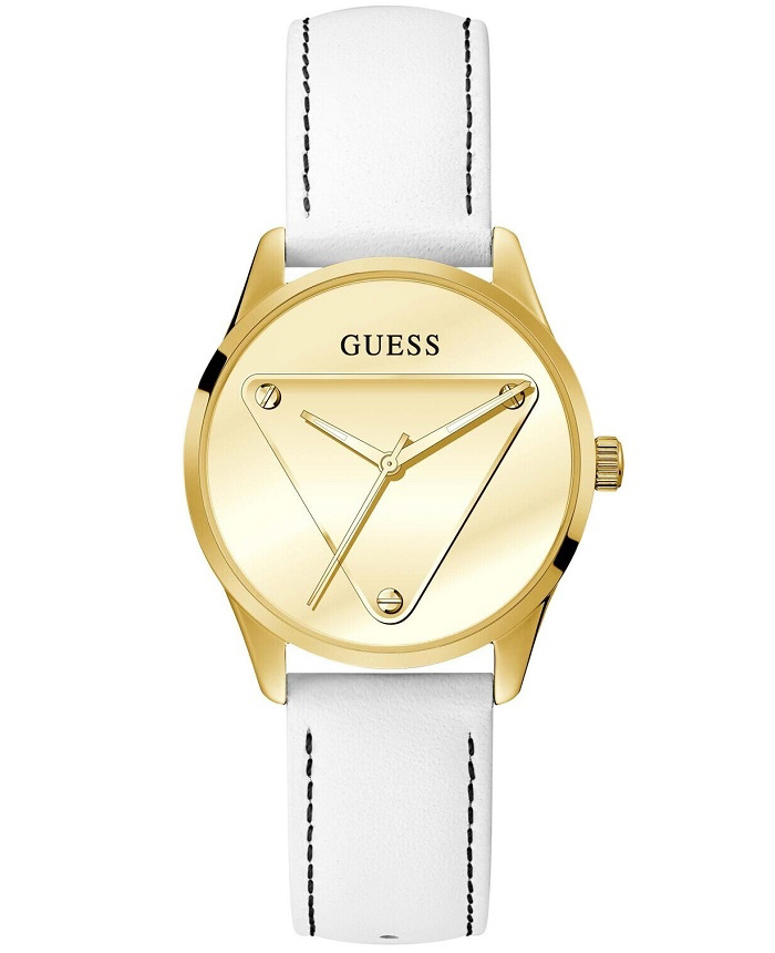 Guess Emblem Roloi Batarias me Lefko Dermatino Louraki GW0399L1