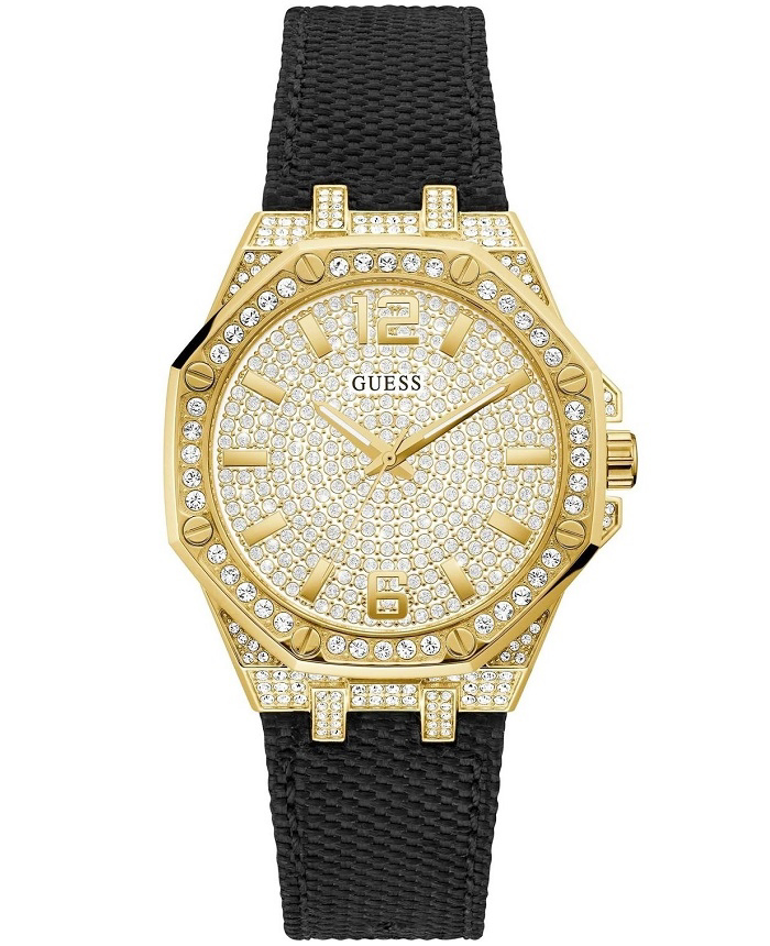Guess Shimmer Roloi Batarias me Mavro ufasmatino Louraki GW0408L2