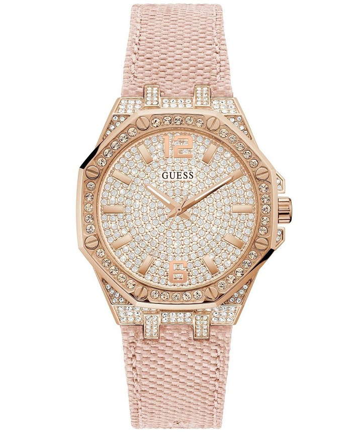 Guess Shimmer Roloi Batarias me Roz ufasmatino Louraki GW0408L3