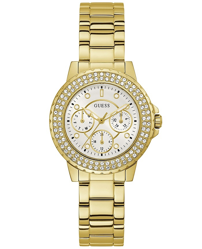 Guess Crown Jewel Roloi Batarias me Xruso Metalliko Brasele GW0410L2