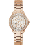 Guess Crown Jewel Roloi Batarias me Roz Xruso Metalliko Brasele GW0410L3