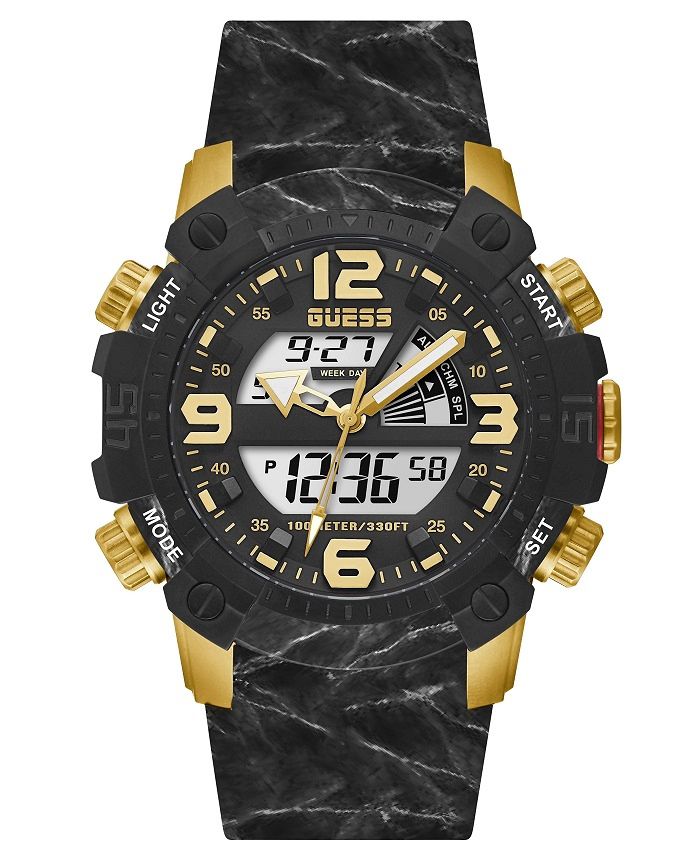 Guess Slate Psifiako/Analogko Roloi Batarias me Mavro Kaoutsouk Louraki GW0421G2