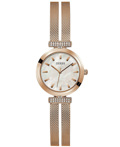 Guess Array Roloi Batarias me Roz Xruso Metalliko Brasele GW0471L3
