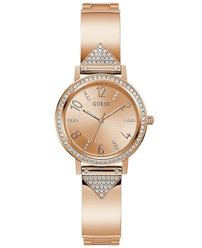 Guess Tri Luxe Roloi Batarias me Roz Xruso Metalliko Brasele GW0474L3