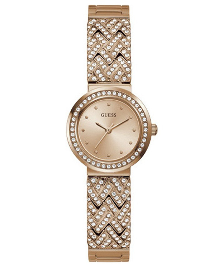 Guess Treasure Roloi Batarias me Roz Xruso Metalliko Brasele GW0476L3