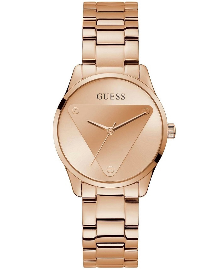 Guess Emblem Roloi Batarias me Roz Xruso Metalliko Brasele GW0485L2