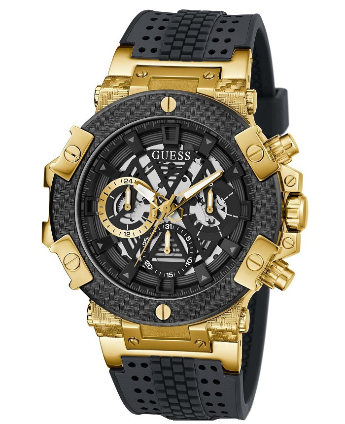 Guess Carbon Roloi Batarias me Mavro Kaoutsouk Louraki GW0486G2