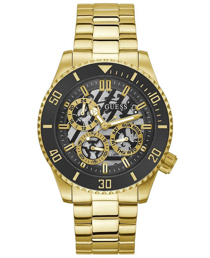 Guess Axle Roloi Batarias me Xruso Metalliko Brasele GW0488G2
