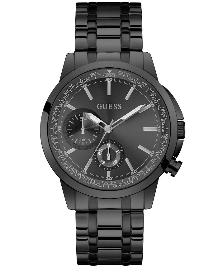 Guess Spec Roloi Batarias me Mavro Metalliko Brasele GW0490G3