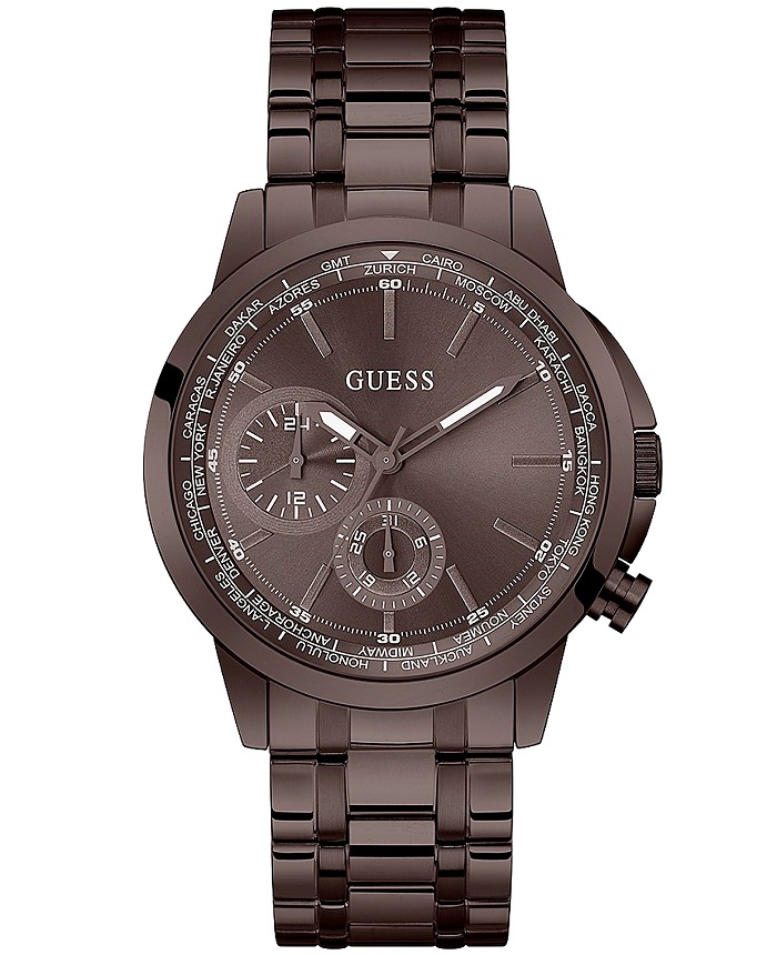 Guess Spec Roloi Batarias me Kafe Metalliko Brasele GW0490G5