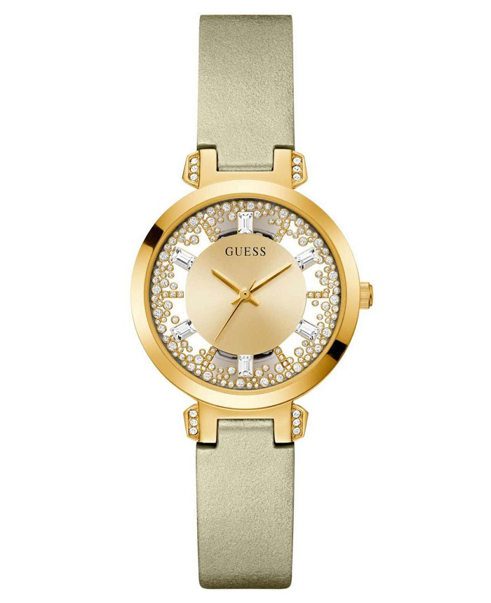 Guess Crystal Clear Roloi Batarias me Xruso Dermatino Louraki GW0535L4