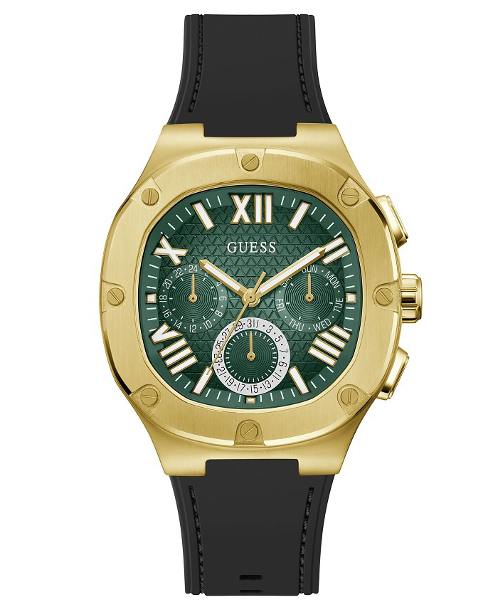 Guess Headline Roloi Batarias me Mavro Dermatino Louraki GW0571G3