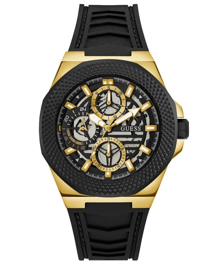 Guess Front Runner Roloi Batarias me Mavro Kaoutsouk Louraki GW0577G2