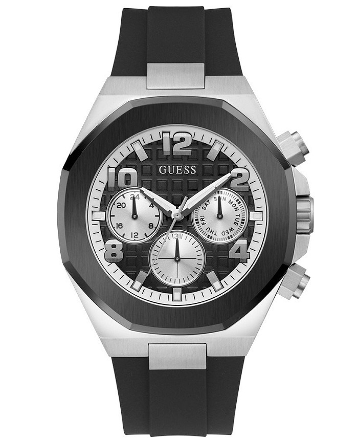 Guess Empire Roloi Batarias me Mavro Dermatino Louraki GW0583G1