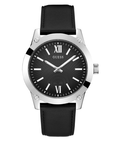 Guess Crescent Ρολόι Μπαταρίας με Μαύρο Δερμάτινο Λουράκι GW0628G1