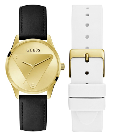 Guess Idol Set Ρολόι Μπαταρίας με Μαύρο και Λευκό Δερμάτινο Λουράκι GW0642L1