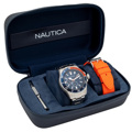 Nautica Freeboard Set Roloi Batarias me Asimi Metalliko Brasele kai Portokali Kaoutsouk Louraki NAPFRLE32