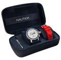 Nautica Icebreaker Set Roloi Xronogafos Batarias me Ble kai Kokkino Kaoutsouk Louraki NAPICLE01