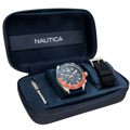 Nautica Key Biscane Set Roloi Xronogafos Batarias me Ble kai Mavro Kaoutsouk Louraki NAPKBF020