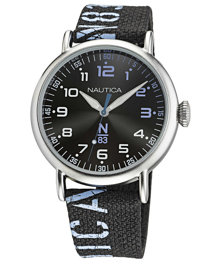 Nautica N83 Loves The Ocean Roloi Batarias me Mavro ufasmatino Louraki NAPLSF015