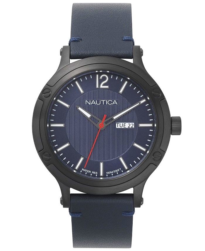 Nautica Porthole Roloi Batarias me Ble Dermatino Louraki NAPPRH017