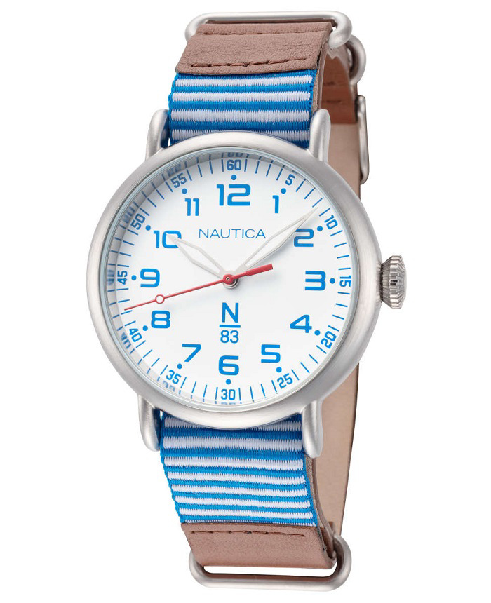 Nautica N83 Wakeland Roloi Batarias me Poluxromo Dermatino Louraki NAPWLS904