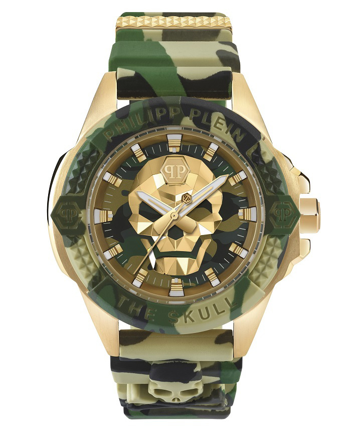 Philipp Plein The Skull Roloi Batarias me Prasino Kaoutsouk Louraki PWAAA0921