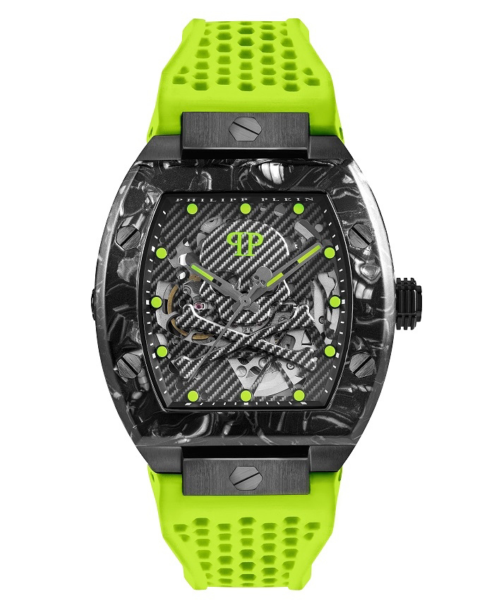 Philipp Plein Skeleton Roloi Aftomato me Prasino Kaoutsouk Louraki PWBAA0822