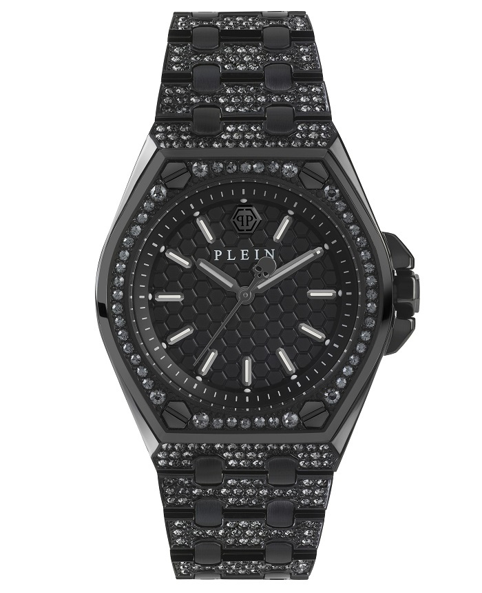 Philipp Plein Extreme Lady Roloi Batarias me Mavro Metalliko Brasele PWJAA1022