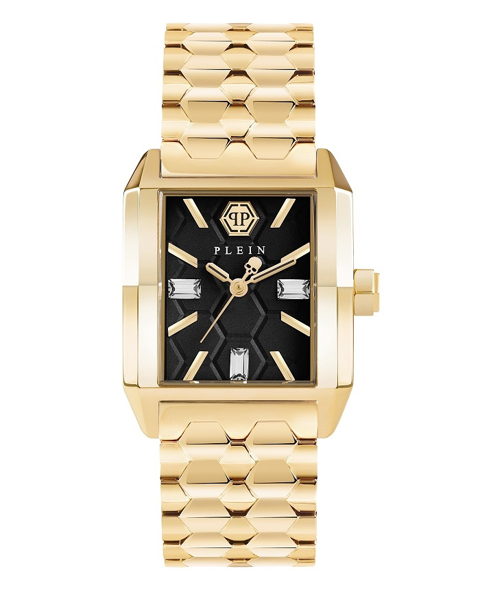 Philipp Plein Offshore Square Roloi Batarias me Xruso Metalliko Brasele PWMAA0622